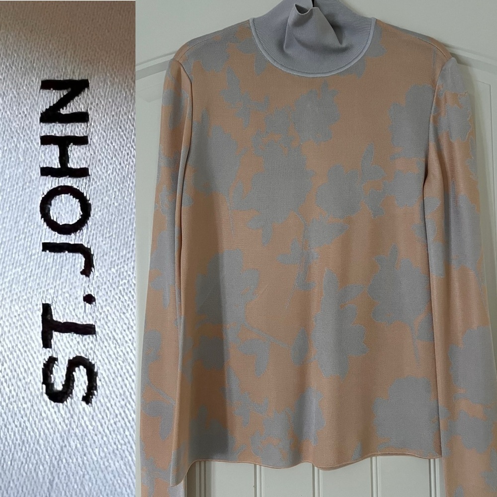 New St. John Floral Long Sleeve Mock Top Sz S